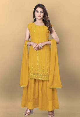 KAVATHIYA Women Kurti Sharara Dupatta Set
