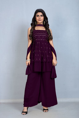 SANCIA Women Ethnic Top Palazzo Dupatta Set