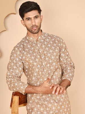 Anouk Rustic Men Printed Straight Kurta(Brown)