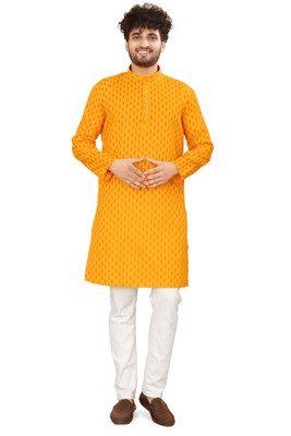 Simran Creation Men Printed Straight Kurta(Yellow)
