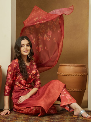 Janasya Women Kurta Pant Dupatta Set