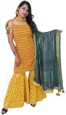 weavers saga Women Kurta Sharara Dupatta Set