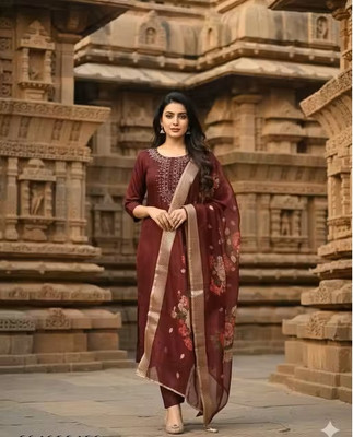 vajiba Embroidered Kurta, Palazzo & Dupatta Set