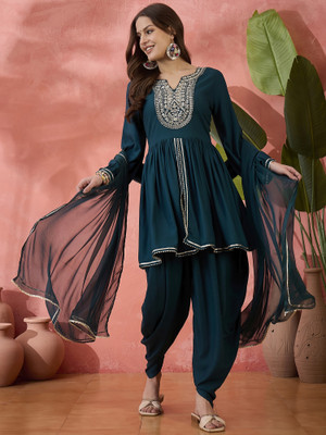 Sangria Women Kurti Dhoti Pant Dupatta Set