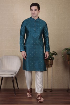 Koshin Men Embellished, Embroidered Straight Kurta(Dark Blue)