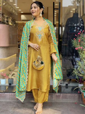 Dhruvil Impex Embroidered Kurta, Trouser/Pant & Dupatta Set