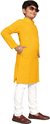Dev Fashion Baby Boys Casual Kurta and Pyjama Set(Yellow Pack of 1)