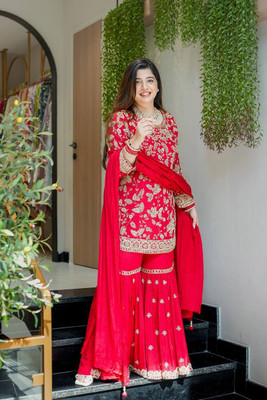 THE PRIVATE LABLE Women Kurta Sharara Dupatta Set