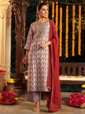 Janasya Women Kurta Palazzo Dupatta Set