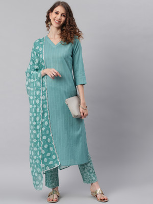 Janasya Women Kurta Pant Dupatta Set