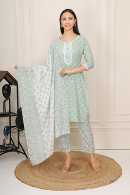ACE COLLECTION Women Printed A-line Kurta(Green)
