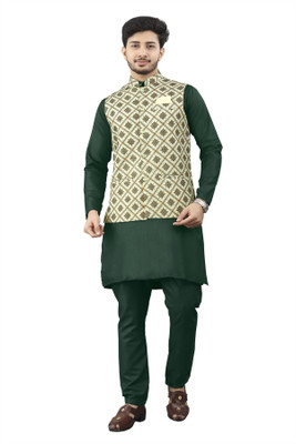 click n buy Men Kurta Pyjama Ethnic Jacket Set