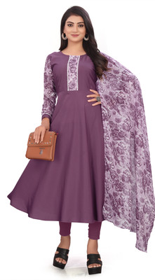 ATARANGI Women Chikan Embroidery A-line Kurta(Purple)