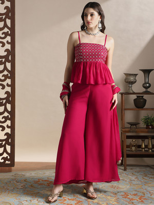 Globus Women Ethnic Top Palazzo Dupatta Set
