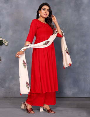 VEMEZ Women Ethnic Top Palazzo Dupatta Set