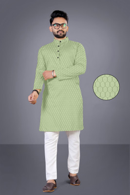 clickby Men Printed Straight Kurta(Light Green)