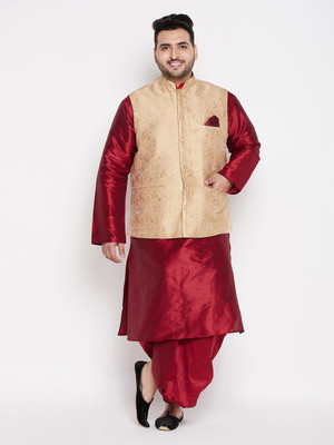VASTRAMAY PLUS Men Kurta Dhoti Pant Ethnic Jacket Set