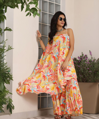 LIBAS Women Ethnic Top Palazzo Set