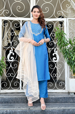 v tradition Silk Blend Solid Kurta & Palazzo Material
