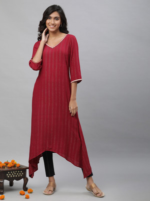 Aurelia Women Striped A-line Kurta(Maroon)
