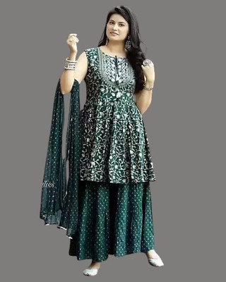AnviTextile Embroidered Kurta, Sharara & Dupatta Set