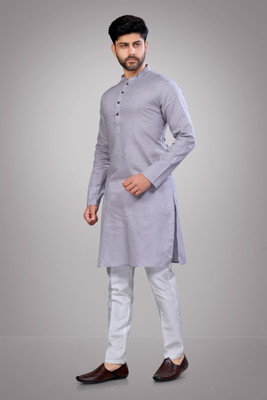 JUGG JUGG JEEYO Men Solid Straight Kurta(Grey)