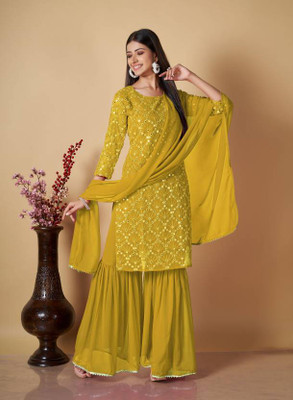DHARMVIJ CREATION Embroidered Kurta, Trouser/Pant & Dupatta Set