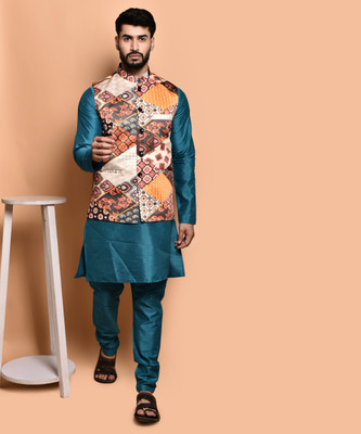 PRINTCULTR Men Kurta Pyjama Ethnic Jacket Set