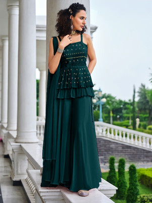 SANCIA Women Ethnic Top Palazzo Dupatta Set