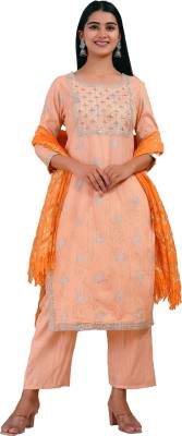 GALLENCE FASHION Women Embroidered Straight Kurta(Orange)