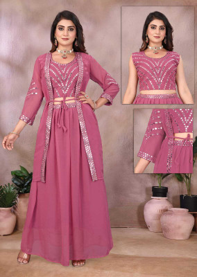 Poonam creation Women Crop Top Skirt Ethnic Jacket Set