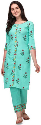 NYALKARAN CREATION Women Embroidered Straight Kurta(Light Green)