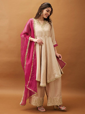 Globus Women Kurta Palazzo Dupatta Set