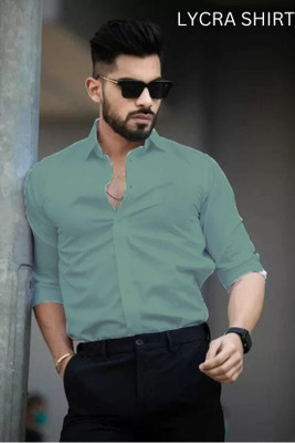 STYLE FEB Men Solid Casual Light Green Shirt
