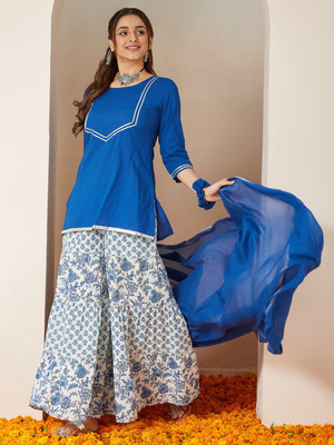 Janasya Women Kurti Sharara Dupatta Set