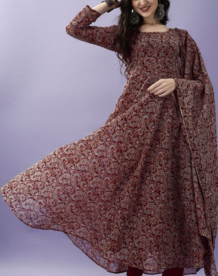 HouseOfCommon Women A-line Maroon Maxi/Full Length Dress