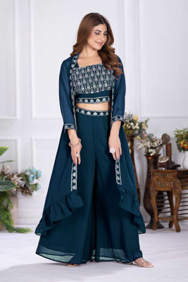 Rebikatrendz Women Ethnic Top Palazzo Ethnic Jacket Set
