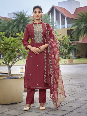 Tasrika Embroidered Kurta, Trouser/Pant & Dupatta Set