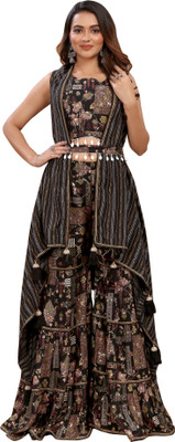 BAMLIZA WEAR Women Ethnic Top Sharara Ethnic Jacket Set