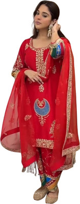 DEVAANSHFAB Women Ethnic Top Palazzo Dupatta Set