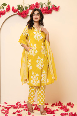 Jaipuri Bunaai Women Kurta Pant Attached Dupatta Set