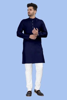 VyomCreation Men Solid Straight Kurta(Dark Blue)