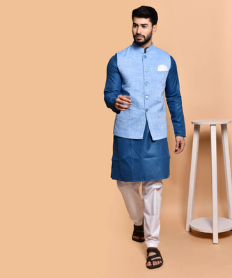 PRINTCULTR Men Kurta Pyjama Ethnic Jacket Set