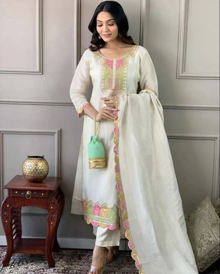 RK Creation Embroidered Kurta, Trouser/Pant & Dupatta Set