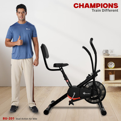Powermax Fitness BU-201 with Moving Handlebars & LCD Display for Home Cardio Stationary Dual-Action Stationary Exercise Bike(Black)