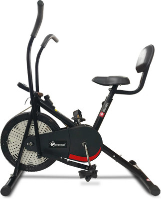 Powermax Fitness BU-201 Moving Handles Air Bike with Belt Drive, 1 piece crank, Max user 120kg Dual-Action Stationary Exercise Bike(Black, White)