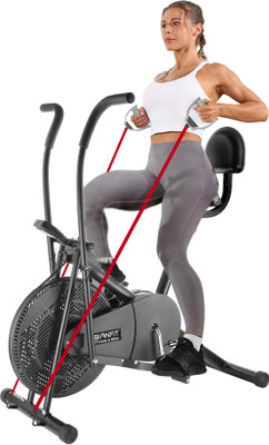 BIONFIT Moving Handle Air Bike Cycle for Home | Resistance Band & Back Support Dual-Action Stationary Exercise Bike(Black)