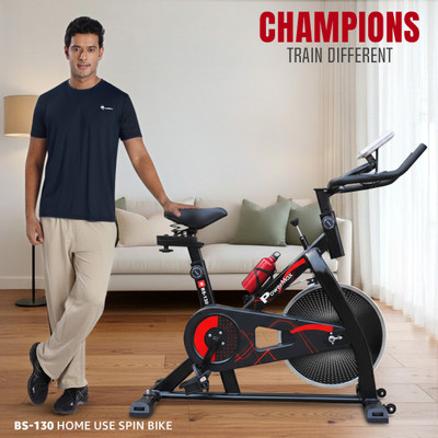 Powermax Fitness BS-130 for Home Cardio Bike Bottle Holder 8kg Flywheel with LCD Display Spinner Exercise Bike(Black, Red)