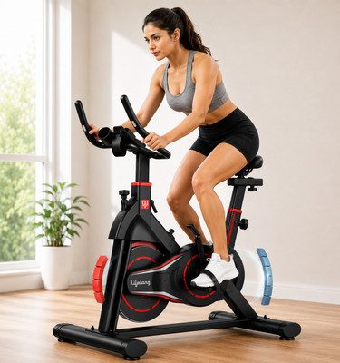Lifelong Magnetic Spin Fitness Bike | 8kg Flywheel Upright Stationary Exercise Bike(Black, Red)