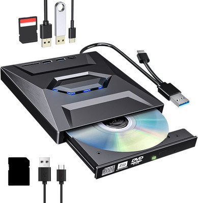 FKU External CD/DVD Drive for Laptop - 5 in 1 USB CD Drive External DVD Writer(Black)